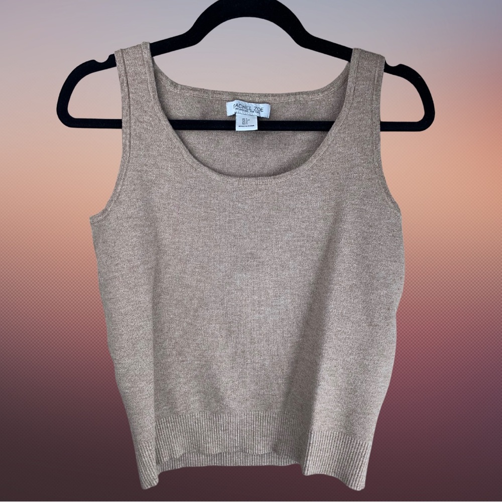 SMALL RACHEL ZOE Heather Tan Sleeveless Scoop Neck Knit Top Soft Stretch Fabric